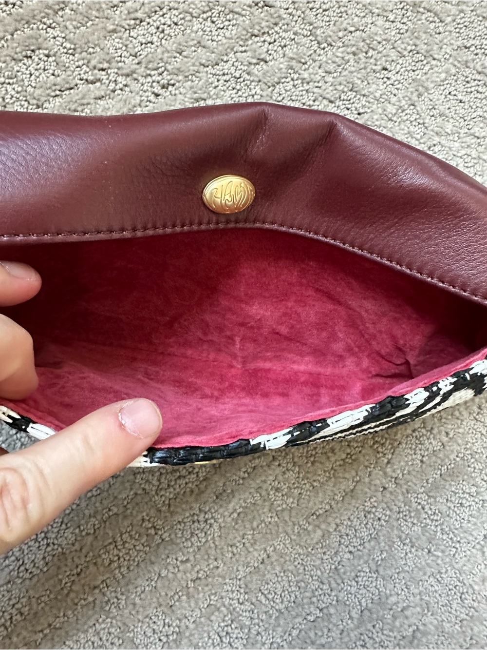 Hammitt Invitation Clutch Zebra Raffia Oxblood Leather Gold Chain New With Tags - Picture 9 of 15
